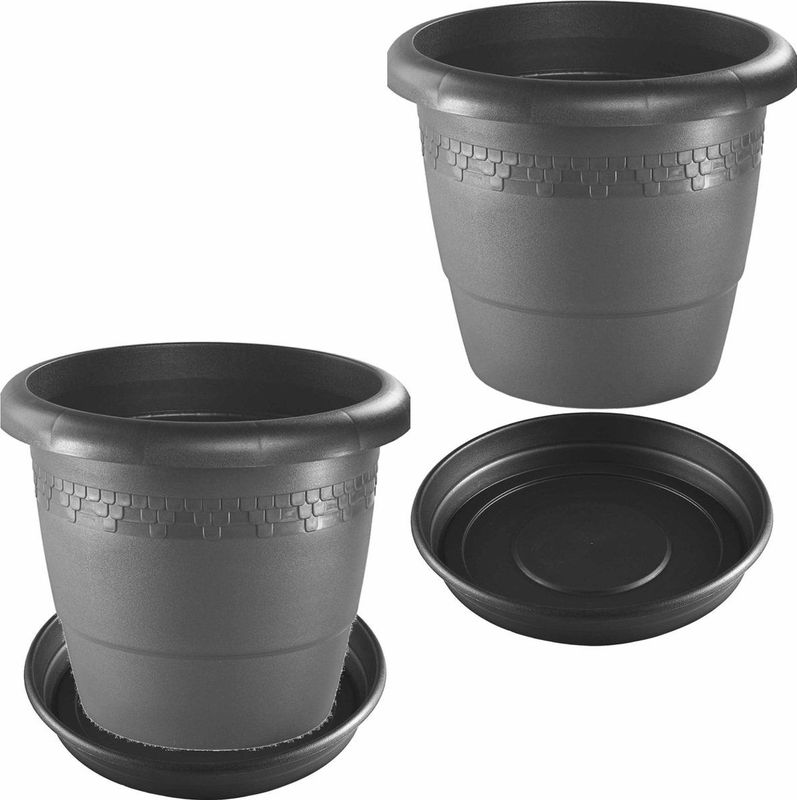 Forte Plastics - Bloempotten - Antraciet Grijs - Rond - Diameter 35 cm - 4 Stuks