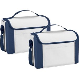 Set van 2x stuks kleine koeltassen voor lunch blauw/wit 27 x 20 x 16 cm 8 liter - Koeltassen
