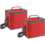 Set van 2x stuks kleine koeltassen voor lunch rood 24 x 22 x 17 cm 9 liter - Koeltassen