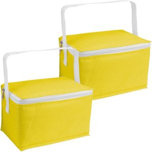 Set van 2x stuks kleine koeltassen voor lunch geel 20 x 14 x 12 cm 3.5 liter - Koeltassen