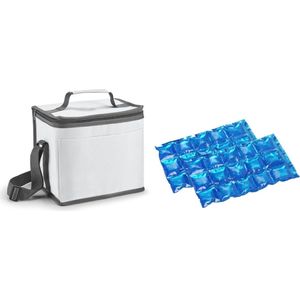 Kleine koeltas voor lunch wit met 2 stuks flexibele koelelementen 9 liter - Koeltas