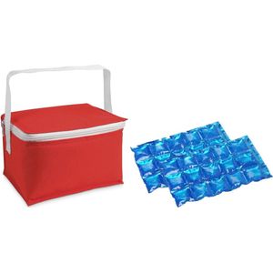 Kleine koeltas voor lunch rood met 2 stuks flexibele koelelementen 3.5 liter