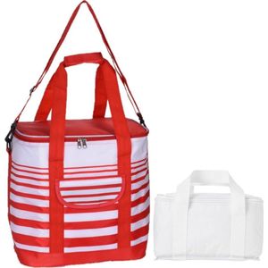 Koeltassen set draagtas/schoudertas rood/wit 24 en 4 liter - Koeltassen