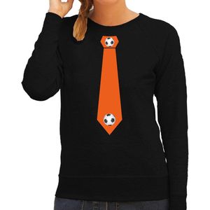 Zwarte Fan Sweater Voor Dames - Oranje Voetbal Stropdas - Holland / Nederland Supporter