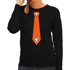 Zwarte Fan Sweater Voor Dames - Oranje Voetbal Stropdas - Holland / Nederland Supporter