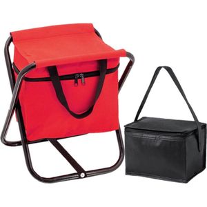 Opvouwbare stoel met ingebouwde koeltas en extra kleine koeltas rood/zwart