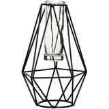 2x Stuks metalen diamant draad vaasjes zwart met glas 17 en 24 cm - Setje vazen