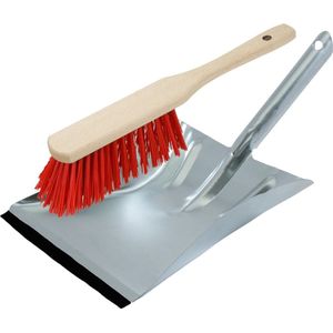 Shoppartners - Stoffer en Blik - Zilver/Rood - Hout en Verzinkt Metaal - Voor Buiten