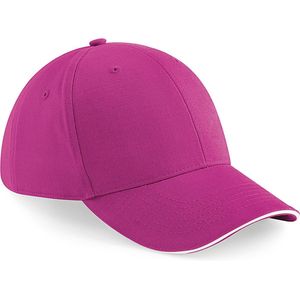 6-panel baseballcap fuchsia roze/wit voor volwassenen - Petten