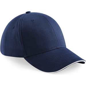 6-panel baseballcap navy blauw/wit voor volwassenen