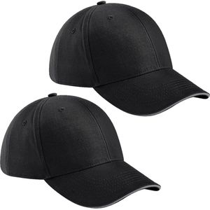 2x stuks 6-panel baseballcap zwart/grijs voor volwassenen