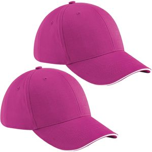 2x stuks 6-panel baseballcap fuchsia roze/wit voor volwassenen