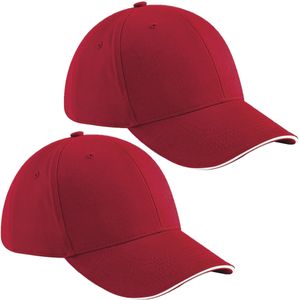 2x stuks 6-panel baseballcap rood/wit voor volwassenen - Petten