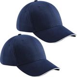 2x stuks 6-panel baseballcap navy blauw/wit voor volwassenen