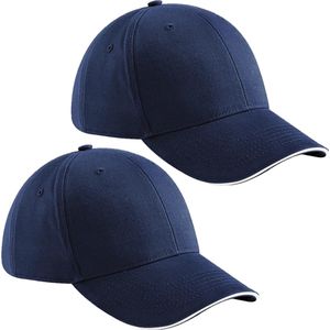 2x stuks 6-panel baseballcap navy blauw/wit voor volwassenen - Petten