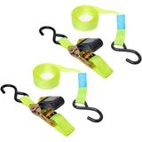 Set van 4x stuks caravan/camper fietsen spanbanden met ratel en dubbele haak 5 meter - sjorbanden/bindriemen