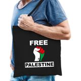 Free Palestine katoenen tasje zwart heren - Palestina protest/ demonstratie tas met Palestijnse vlag in vuist