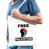 Free Palestine katoenen tasje wit heren - Palestina protest/ demonstratie tas met Palestijnse vlag in vuist