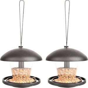 2x stuks kunststof vogel voedersilos 16 cm aan hanger - Voederbak/voederschaal van kunststof