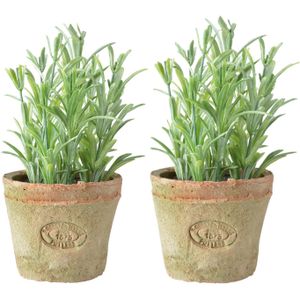 2x stuks kunstplanten rozemarijn kruiden in terracotta pot 16 cm - Kunstplanten/nepplanten