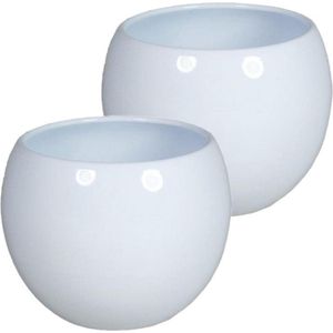 Set van 4x stuks bloempotten/plantenpotten van keramiek in glanzend wit met Diameter 11 cm en Hoogte 11 cm