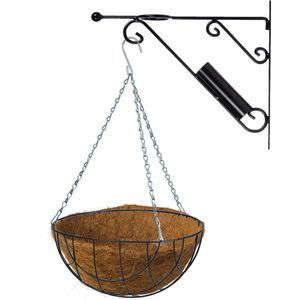 Hanging basket 35 cm met metalen muurhaak en kokos inlegvel - Complete hangmand set van metaal