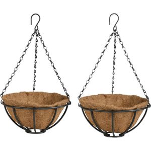 2x stuks metalen hanging baskets / plantenbakken met ketting 25 cm inclusief kokosinlegvel