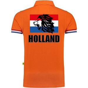 Luxe Holland supporter poloshirt - 200 grams katoen - heren - oranje - leeuwenkop - Nederland fan / EK / WK polo shirt / kleding XXL