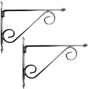 2x stuks muurhaken met dubbele sierkrul - metaal - 28 x 23 cm - hanging basket haak