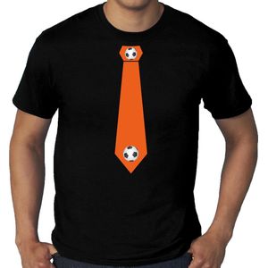 Grote maten zwart fan t-shirt voor heren - oranje voetbal stropdas - Holland / Nederland supporter - EK/ WK shirt / outfit XXXL