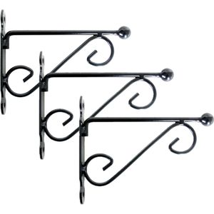 3x stuks muurhaken met dubbele sierkrul - metaal - 20 x 16 cm - hanging basket haak