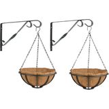 Set van 2x stuks Hanging baskets 30 cm met muurhaken - Complete hangmand set van metaal