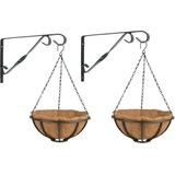 Set van 2x stuks Hanging baskets 30 cm met muurhaken - Complete hangmand set van metaal