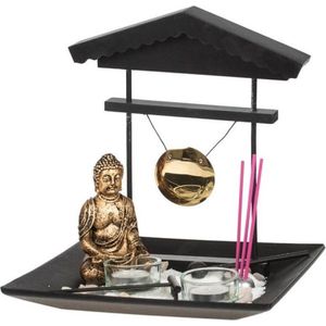 Boeddha zen tuin met waxinelichthouders voor binnen goud 24 cm