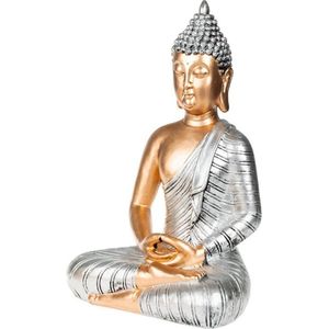 Boeddha beeld zilver 35 cm - Boeddha beeldjes voor binnen gebruik