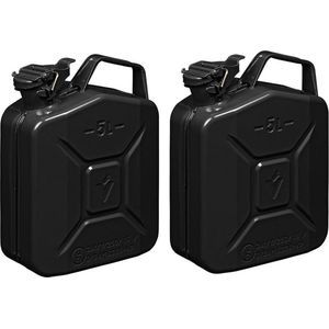 Set van 2x stuks metalen jerrycan 5 liter zwart - geschikt voor brandstof - benzine / diesel