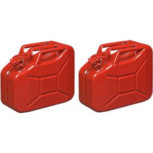 Set van 2x stuks metalen jerrycan 10 liter rood - geschikt voor brandstof - benzine / diesel