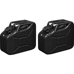 Set van 2x stuks metalen jerrycan 10 liter zwart - geschikt voor brandstof - benzine / diesel