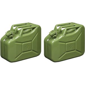 Set van 2x stuks metalen jerrycan 10 liter legergroen - geschikt voor brandstof - benzine / diesel