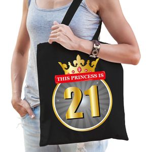 This princess is 21 - verjaardag kado tas zwart voor dames