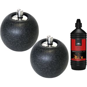 Set van 2x stuks tuimeltoorts/olielamp zwart met heldere lampenolie/fakkelolie - Tuinfakkel - Olielamp - Lampolie