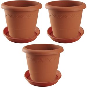 Hega Hogar - Plantenpotten - Terra Cotta - Rond - 3x Stuks - Kunststof
