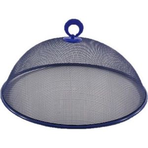 Metalen vliegenkap/voedselkap blauw rond 30 cm - Afdekkappen/vliegenkappen