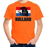 Oranje - T-shirt - Kinderen - Leeuw en Vlag - Holland / Nederland