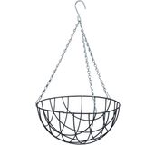 Hanging basket groen met sierkrul muurhaak grijs en kokos inlegvel - metaaldraad - complete hanging basket set