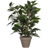 2x stuks groene ficus kunstplant 40 cm met plantenpot glanzend wit D13.5 en H12.5 cm