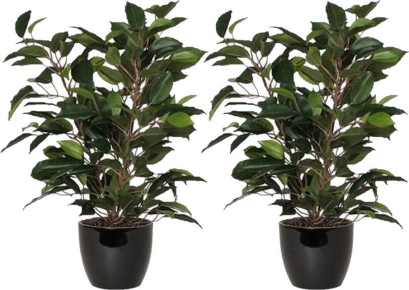 2x stuks groene ficus kunstplant 40 cm met plantenpot zwart D13.5 en H12.5 cm