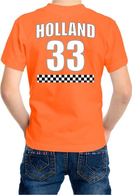 Oranje race supporter t-shirt - nummer - Holland Nederland fan shirt kleding voor kinderen 110 116