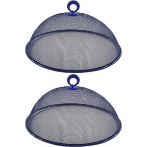 Set van 3x stuks metalen vliegenkappen/voedselkappen blauw rond 30 cm - Afdekkappen/vliegenkappen