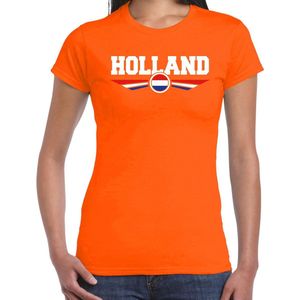 Holland landen voetbal t-shirt met wapen en Nederlandse vlag - oranje - dames - EK WK voetbal shirt